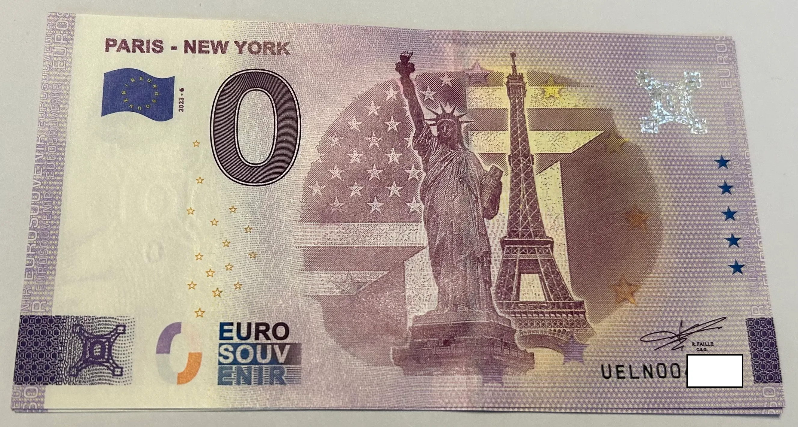 BILLETE 0 EURO FRANCIA UELN 2023-6 PARIS - NEW YORK